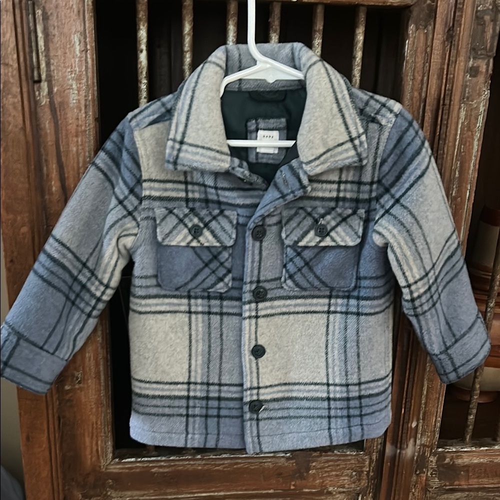 Baby Gap  size 2 Gray and Blue wool blend Plaid Jacket. Great for cold weather!